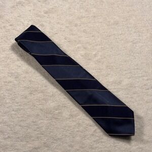 Don Loper Men's Silk Tie Navy Blue Gold Diagonal Stripe‎ Necktie
